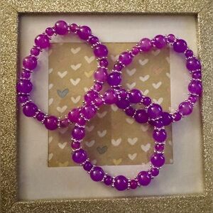 Silver-tone 3pc Bracelet w/Purple & Silver Beads